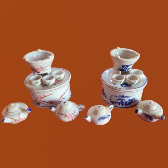 Vintage Other - LOT OF 2 ~ VINTAGE ANTIQUE JAPANESE SAKURA MINIATURE TEA POT SETS